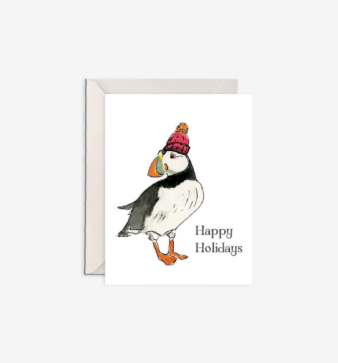 Puffin, Puffin Print, Holiday Cards, Happy Holidays Card, Animal ...