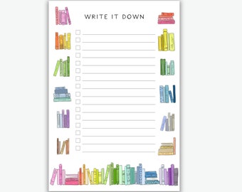 book notepad, library notepad, book to do list, write it down, colorful notepad, book lover gift