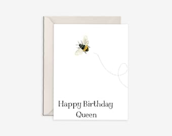 Queen Bee Birthday Card – Happy Birthday Queen Card – Cute Birthday Card for Her