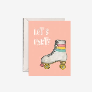 cartão de patins, cartão retrô, cartão de aniversário divertido, vamos festejar, cartão de aniversário fofo