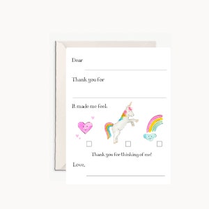 eenhoornkaarten, bedankbriefjes voor kinderen, bedankbriefpapier, vul bedankbriefje in, regenboogbriefpapier, meisjesbriefpapier