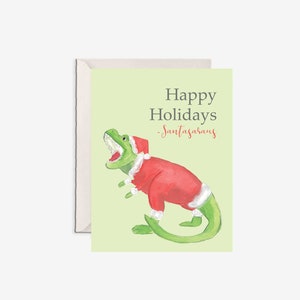 dinosauruskerstkaart, kerstman dino, kerstkaart voor kinderen, leuke kerstkaart