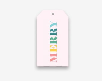 merry gift tags, pink gift tags, pink christmas tags, colorful christmas tags