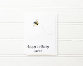 queen birthday card, bee birthday card, queen bee birthday, bumble bee card, queen bee card, birthday card for friend