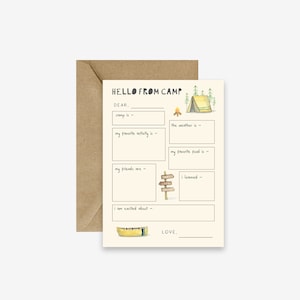 notas de campamento, papelería de campamento, noticias del campamento, notas lindas de campamento, cartas de campamento, completar notas de campamento