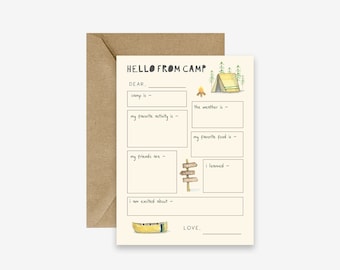 camp notes, camp stationery, news from camp, cute camp notes, camp letters, fill in camp notes