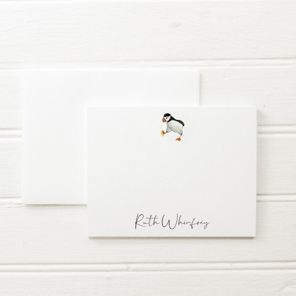 puffin cards, puffin gift, puffin greeting cards, puffins art, puffin watercolor, notecard set with envelopes, monogram note cards