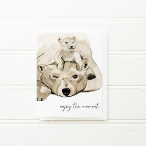 new baby card, enjoy the moment, baby card, congrats on the baby, bear baby, polar bear baby, newborn card, cute baby card image 1