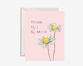 Thank You So Much Card – Daisy Thank You Card – Floral Gratitude Card – Cute Thank You Note – Watercolor Flower Card