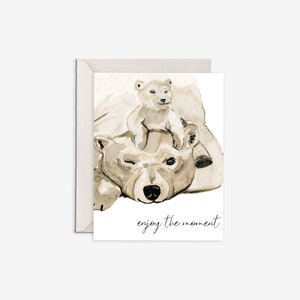 new baby card, enjoy the moment, baby card, congrats on the baby, bear baby, polar bear baby, newborn card, cute baby card image 2