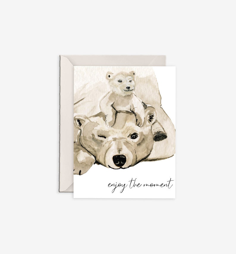 new baby card, enjoy the moment, baby card, congrats on the baby, bear baby, polar bear baby, newborn card, cute baby card image 2