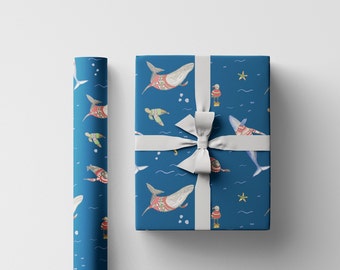 holiday sea animals, Coastal Christmas Gift Wrap, Ocean Wrapping Paper, Animals with sweaters, Ugly Sweater gift wrap