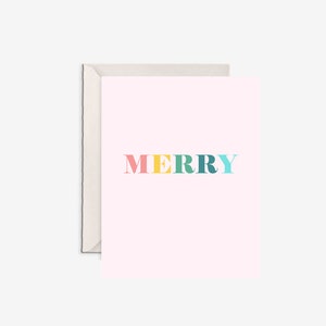 Noël rose, carte de joyeux Noël, carte de Noël arc-en-ciel, carte de Noël colorée et joyeuse