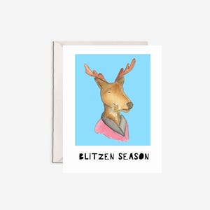 grappige kerstkaart, hilarische kerstkaart, rendierkerst, blitzenseizoen, leuke kerstkaart, grillige kerst, chique kerstkaart, domme kerst