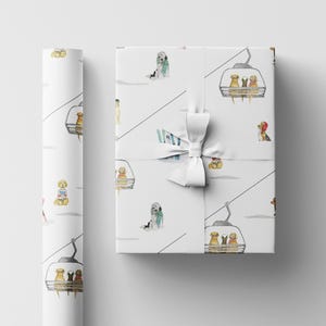 ski dog gift wrap, dog wrapping paper, skiing gift wrap, ski wrapping paper