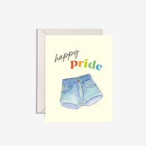 joyeuse fierté, carte de jorts, carte de fierté amusante, fierté, short en jean pride, jorts mignons, carte LGBTQ+