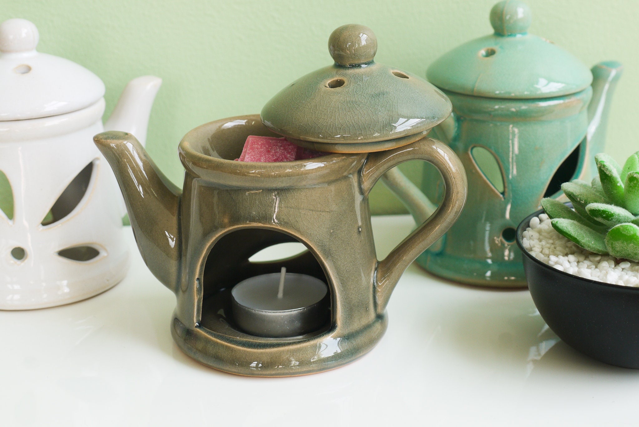 Brown/Green Teapot Ceramic Wax Burner Wax Melt of your Etsy