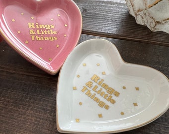 Rings & Little Things - Ceramic Heart Shaped Trinket Tray / Jewellery Dish