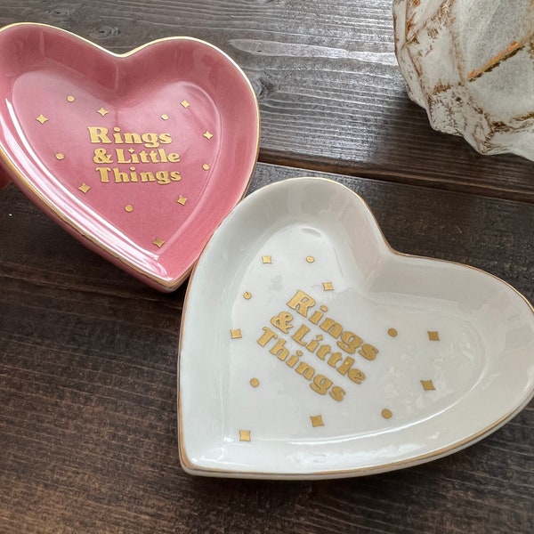 Rings & Little Things - Ceramic Heart Shaped Trinket Tray / Jewellery Dish