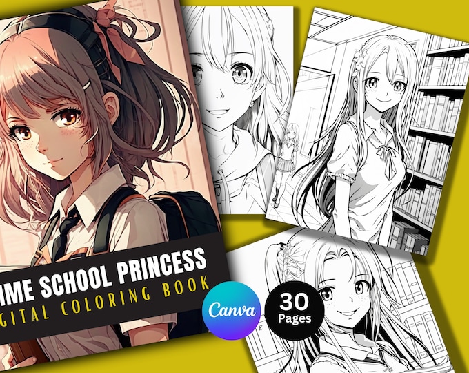 Featured listing image: Anime Princess - Digital Coloring Book 30 Pages