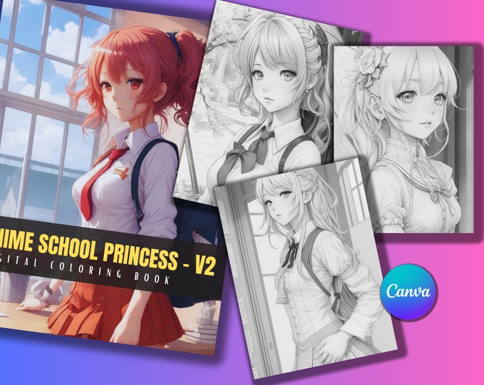 Featured listing image: Anime School Princess - V2 | Digital Coloring Book | Procreate PDF