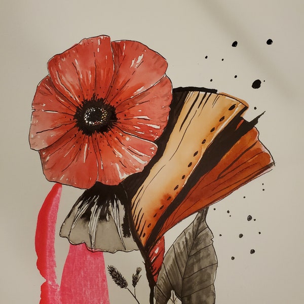 Aquarelle originale coquelicot - A4