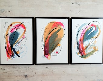 Triptyque aquarelles originales abstraites