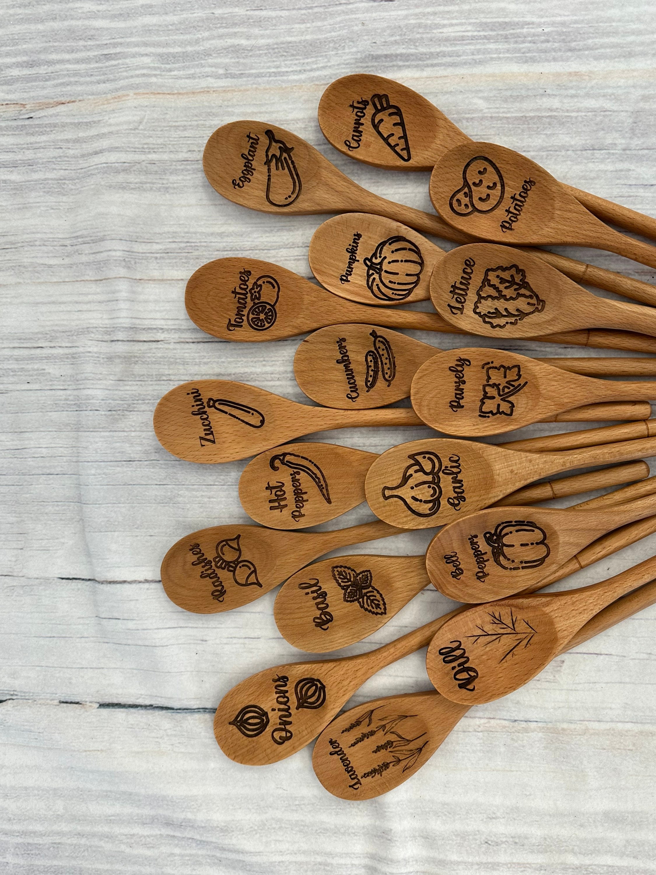 Spoon Label Wooden Spoon Garden Labels: Laser Engraved Plant Markers - Etsy
