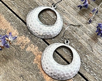 Small Silver Hammered Dangle Earrings