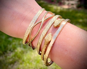 Chunky Gold Brass Cuff Bracelet: Adjustable Stacking Bangle