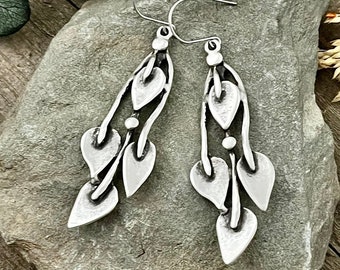 Antiqued Silver Petal Dangle Earrings