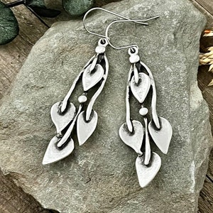 Antiqued Silver Petal Dangle Earrings