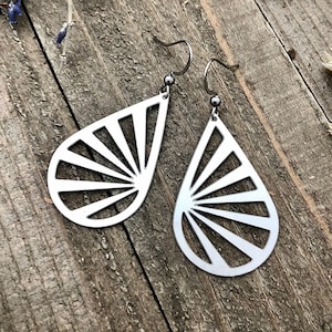 Silver Sun Ray Teardrop Earrings • Lightweight