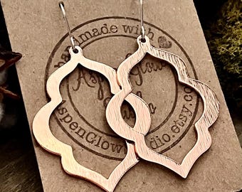 Copper Textured Arabesque Earrings • Rose Gold Earrings