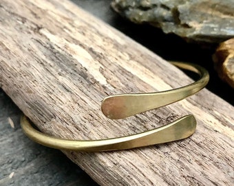 Chunky Gold Brass Cuff Bracelet: Adjustable Stacking Bangle