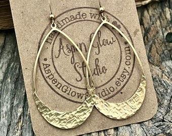 Gold Brass Hammered Hoops • Simple Hoop Earrings • Gold Earrings • Lightweight