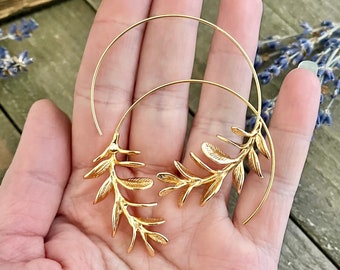 Gold Botanical Hoops • Large Hoop Earrings