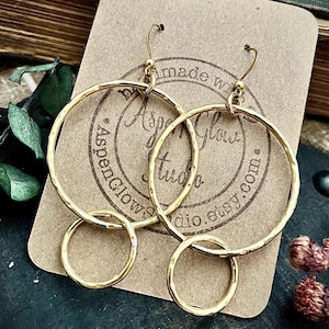 Triple Hammered Hoops Gold Brass Large Earrings