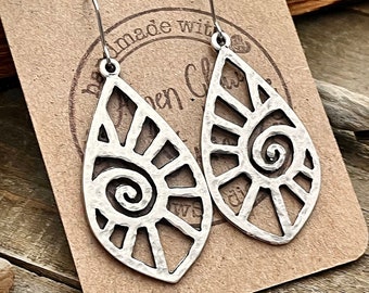Silver Hammered Spiral Dangle Earrings