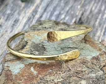 Hammered Gold Brass Cuff Bracelet: Adjustable Stacking Bangle