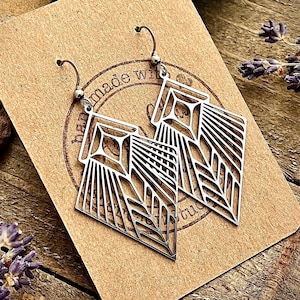 Silver Geometric Earrings • Stainless Steel Art Deco Earrings