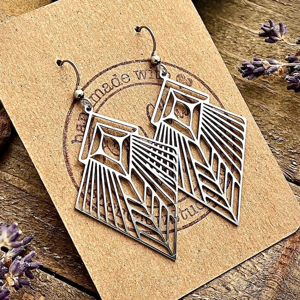Silver Geometric Earrings • Stainless Steel Art Deco Earrings