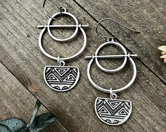 Silver Geometric Dangle Earrings