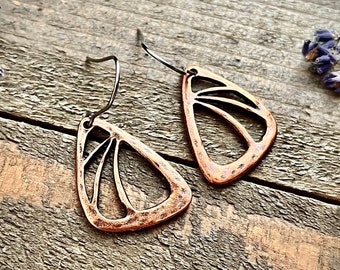 Small Copper Wing Dangle Earrings