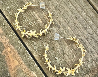 Gold Botanical Hoops • Small Hoop Earrings