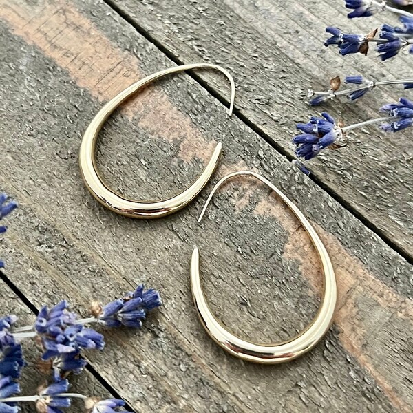 Chunky Organic Gold Hoop Earrings • Casual Everyday Earrings • Simple Minimalist Hoops