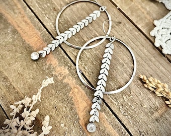 Silver Stainless Steel Rhinestone Hoop Earrings