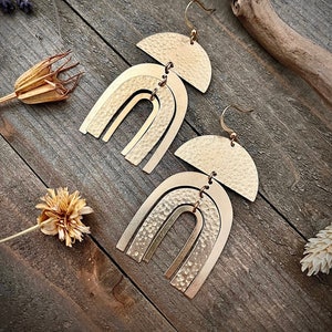 Hammered Arch Dangles • Large Gold Dangle Earrings • Large Statement Earrings • Gold Statement Earrings