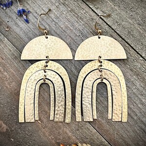 Hammered Arch Dangles • Large Gold Brass Dangle Earrings • Large Statement Earrings