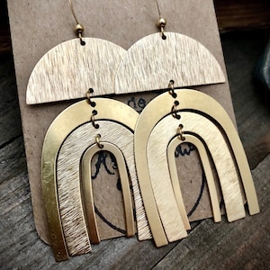 Etched Arch Dangles • Large Gold Brass Dangle Earrings • Large Statement Earrings • Gold Statement Earrings